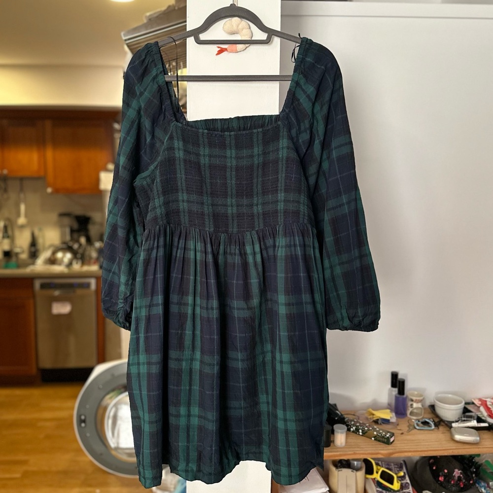 Fit & Flare Plaid Smocked Cutout Seersucker Mini Dress